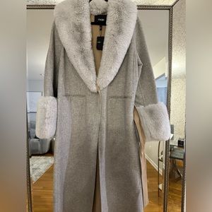 Maje Double-Faced Coat with Grey Fur